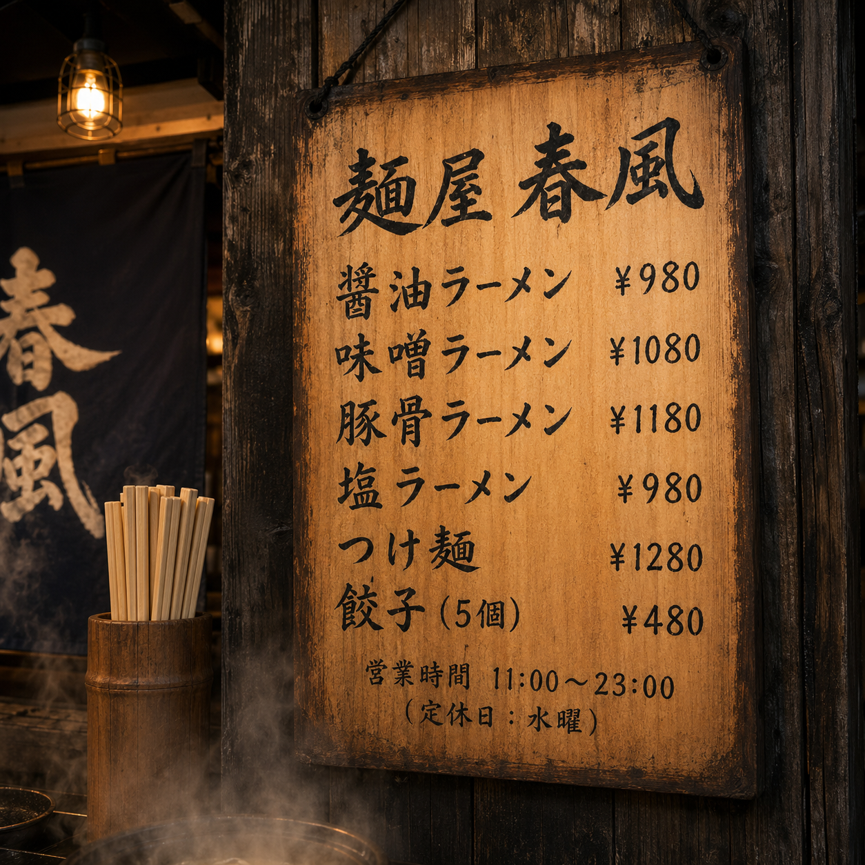 Tokyo ramen shop menu board