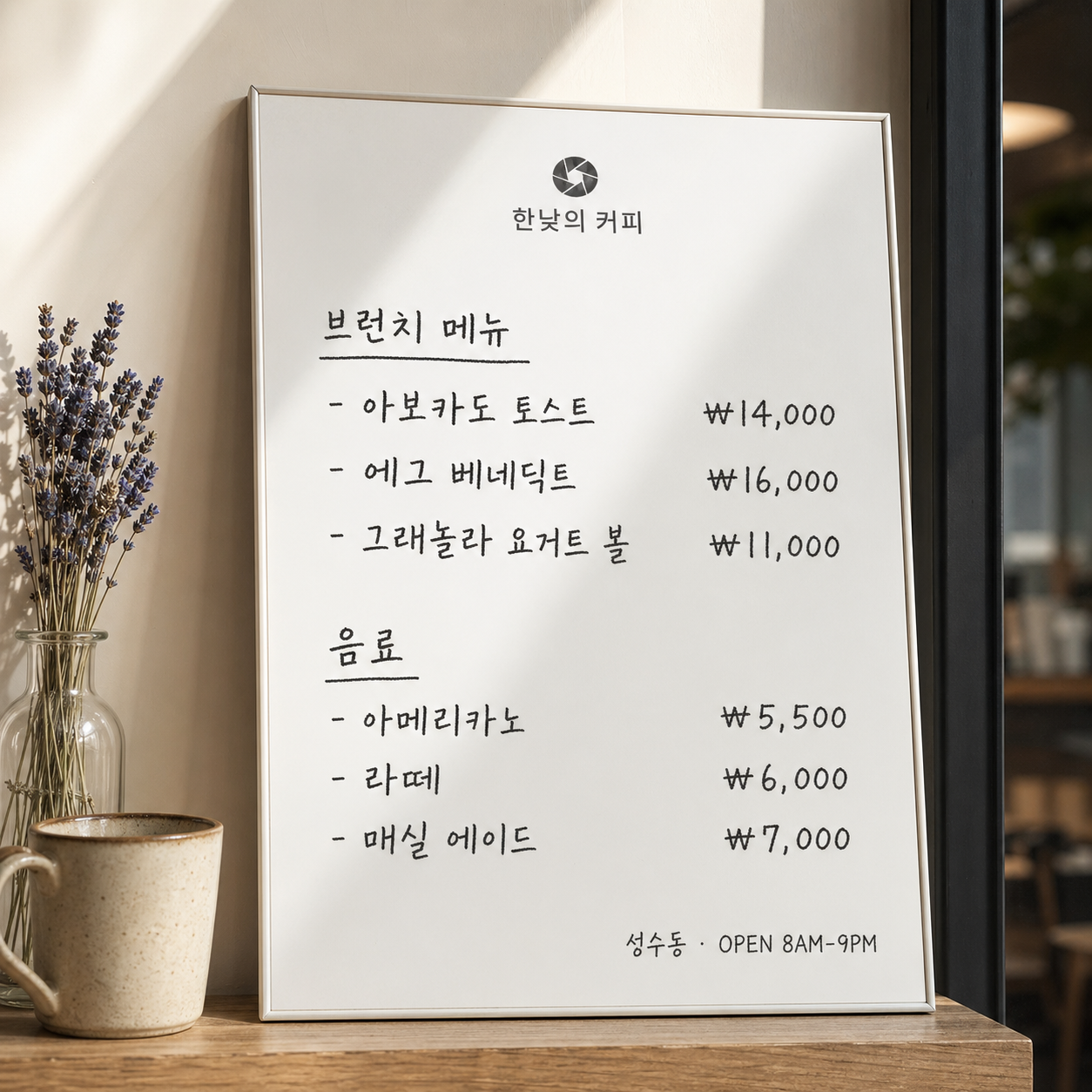 Seoul specialty café menu board